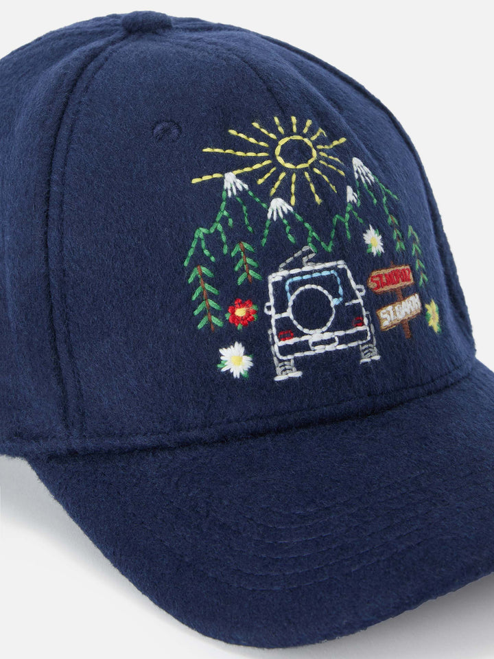 Marineblau blue Baseball Filz-Cap aus Wollmischung mit St. Moritz-Stickerei | Special edition 