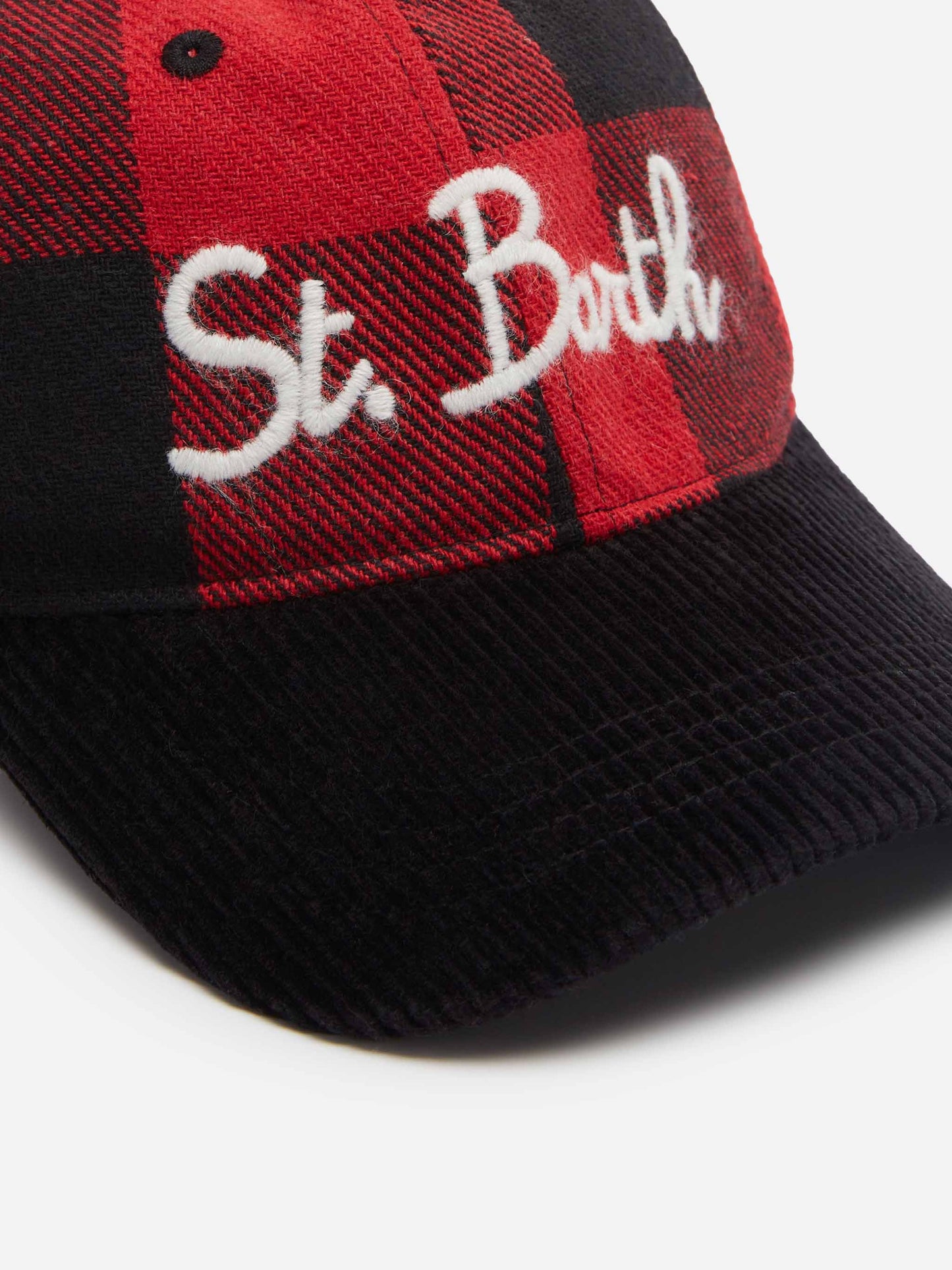 Baseballcap aus Karofilz mit St. Barth-Stickerei
