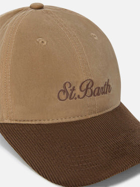 Cappello Baseball nocciola in velluto a coste cerato con ricamo logo