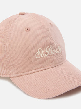Rosa Baseball Kappe aus Cord mit Logostickerei 