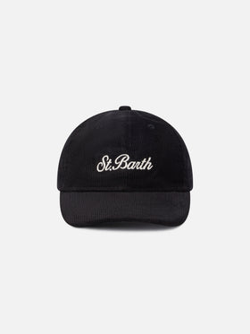 Cappello Baseball nero in velluto a coste con ricamo logo