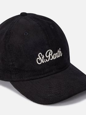 Cappello Baseball nero in velluto a coste con ricamo logo