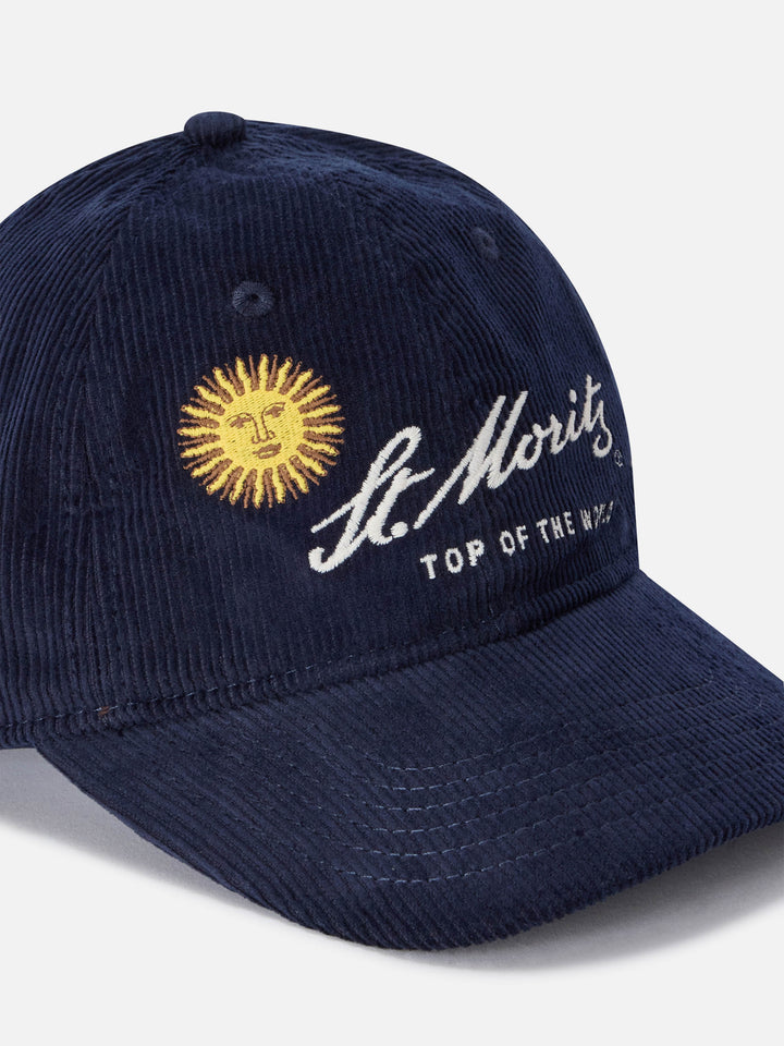 Navy blue Baseball corduroy cap with St. Moritz embroidery | Special edition
