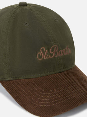 Kappe aus gewachstem Cord in Military Green Baseball mit Logostickerei 