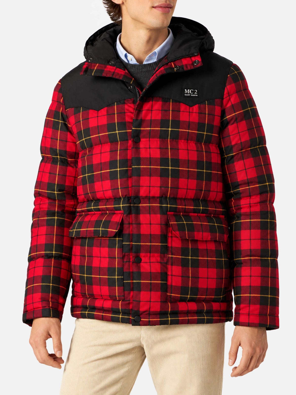 Doudoune Baxter Tex à tartan rouge 
