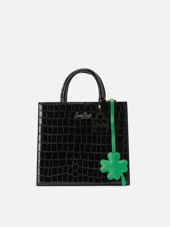 Four-Leaf Clover Bag Charm in green leather