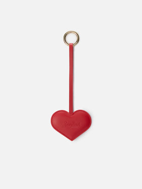 Heart-shaped smooth leather bag charm with embossed logo