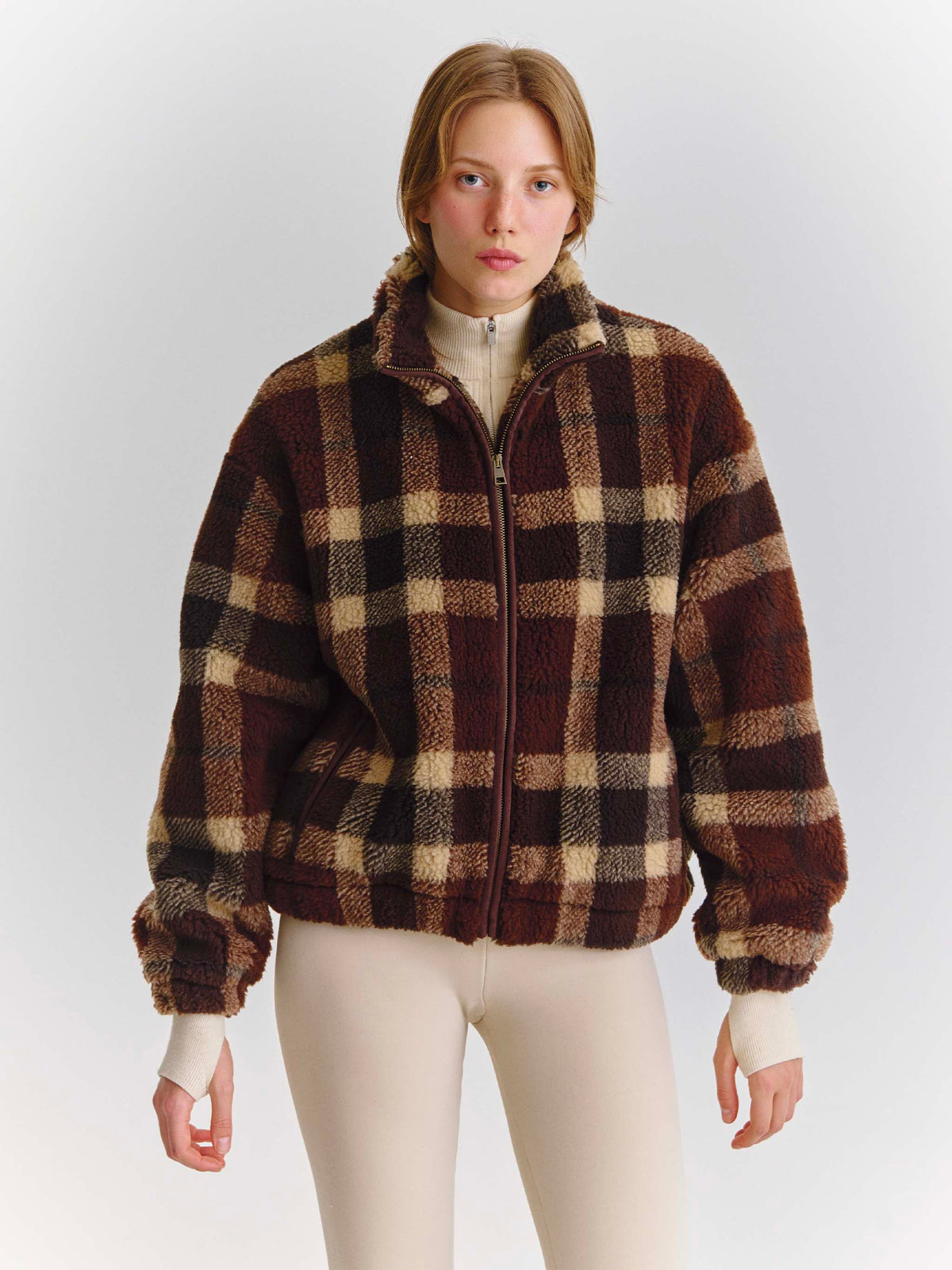 Giacca Bercy in teddy con motivo tartan