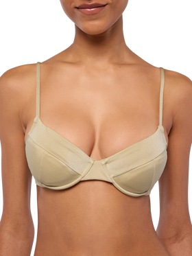 Jodene – Schimmernde, goldene Cheeky-Badehose – Bea – Bügel-Bralette in Schimmergold