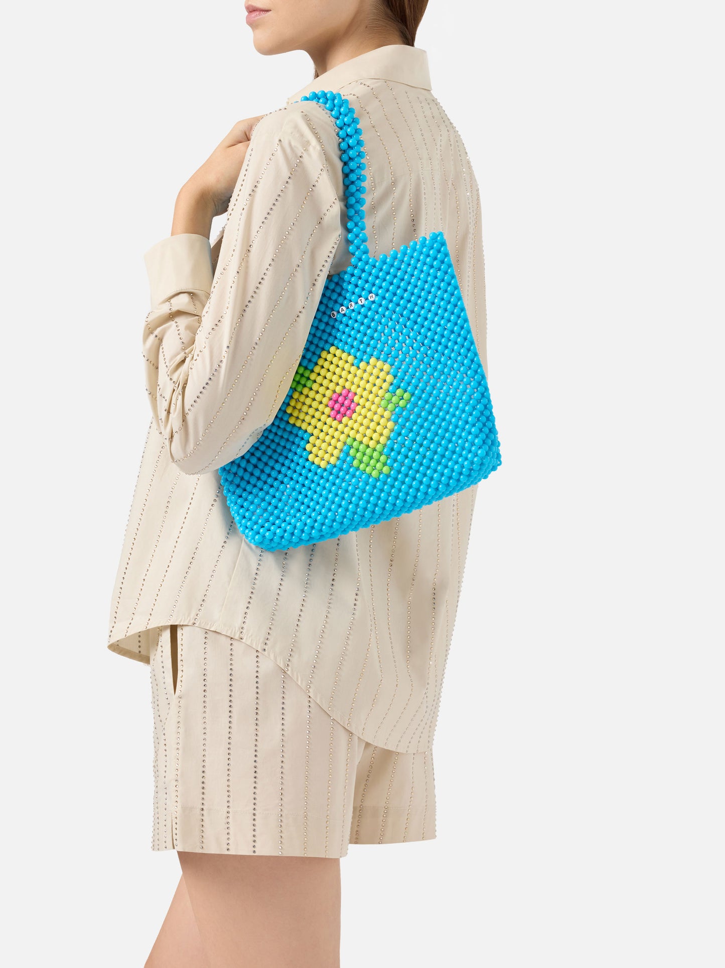 Turquoise Beaded Shopper Bag