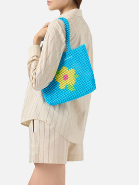 Turquoise Beaded Shopper Bag