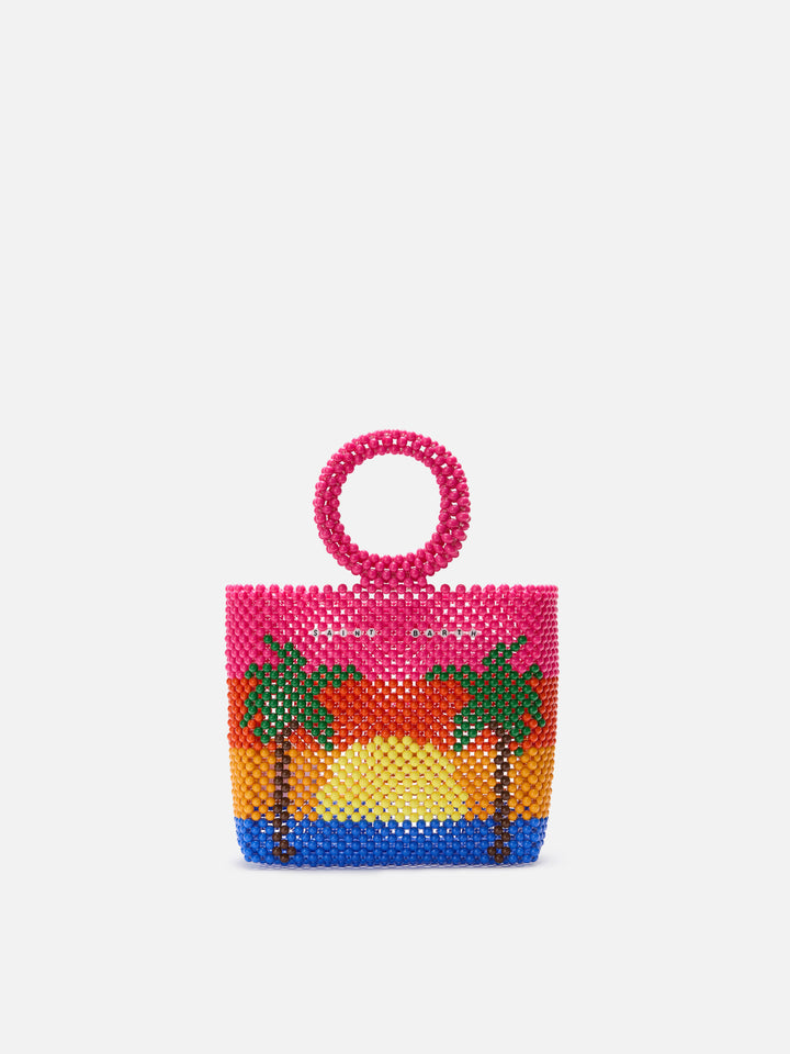 Beaded handbag with stripes