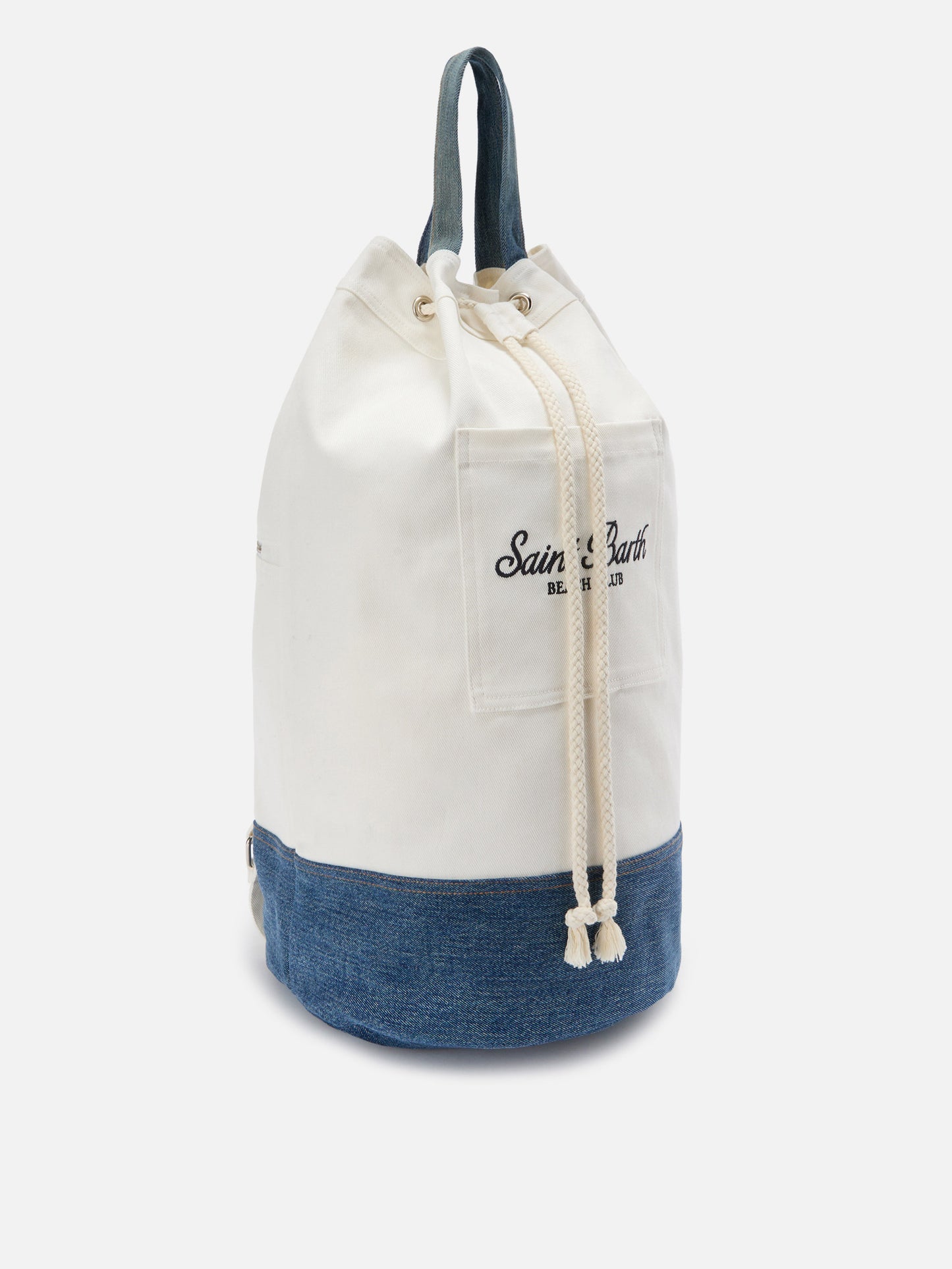 Zaino Beach Backpack in tessuto bianco e azzurro con logo ricamato