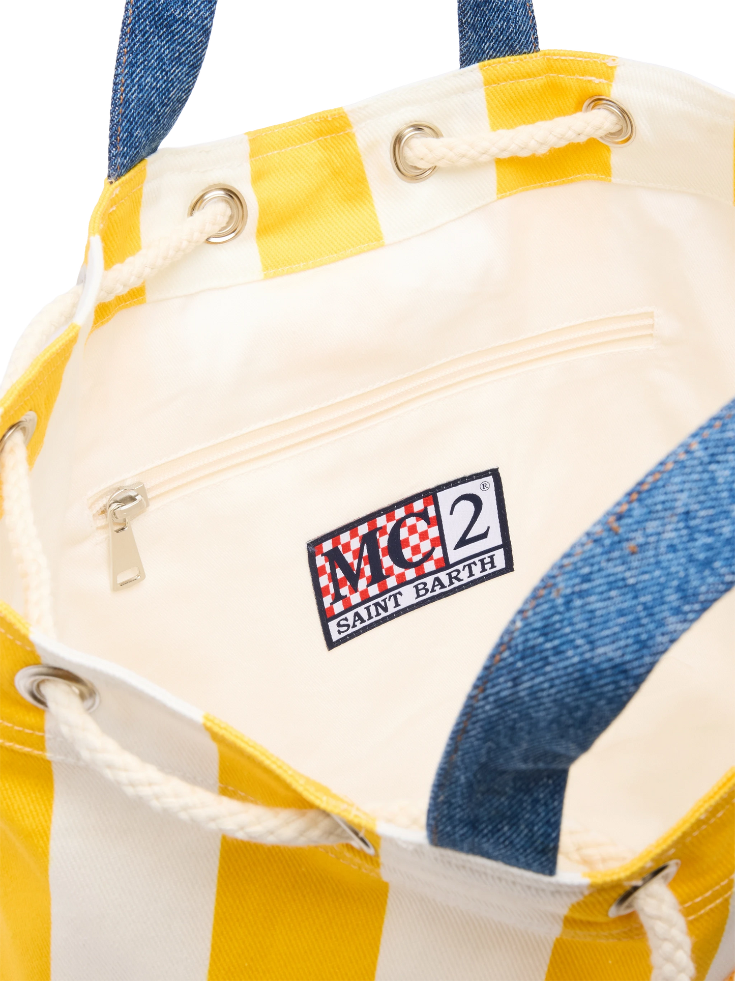 Beach Backpack with white and yellow striped print - MC2 Saint Barth