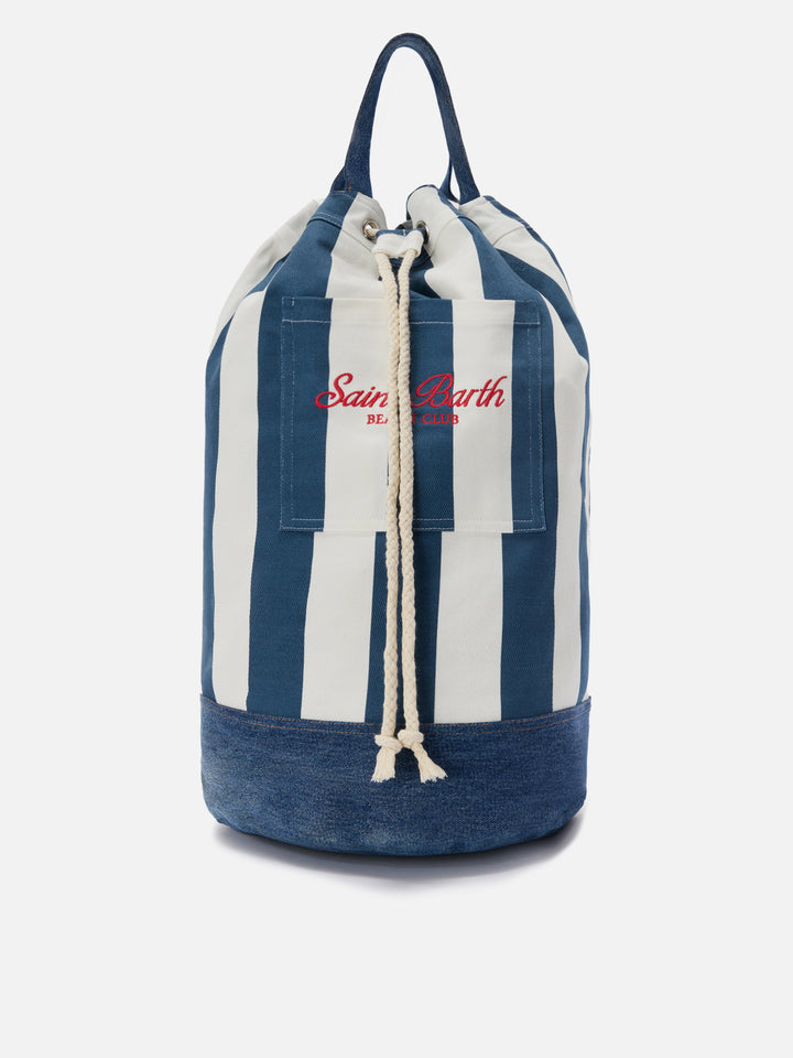 Beach Backpack in striped fabric with embroidered logo