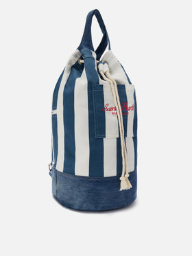 Beach Backpack in striped fabric with embroidered logo
