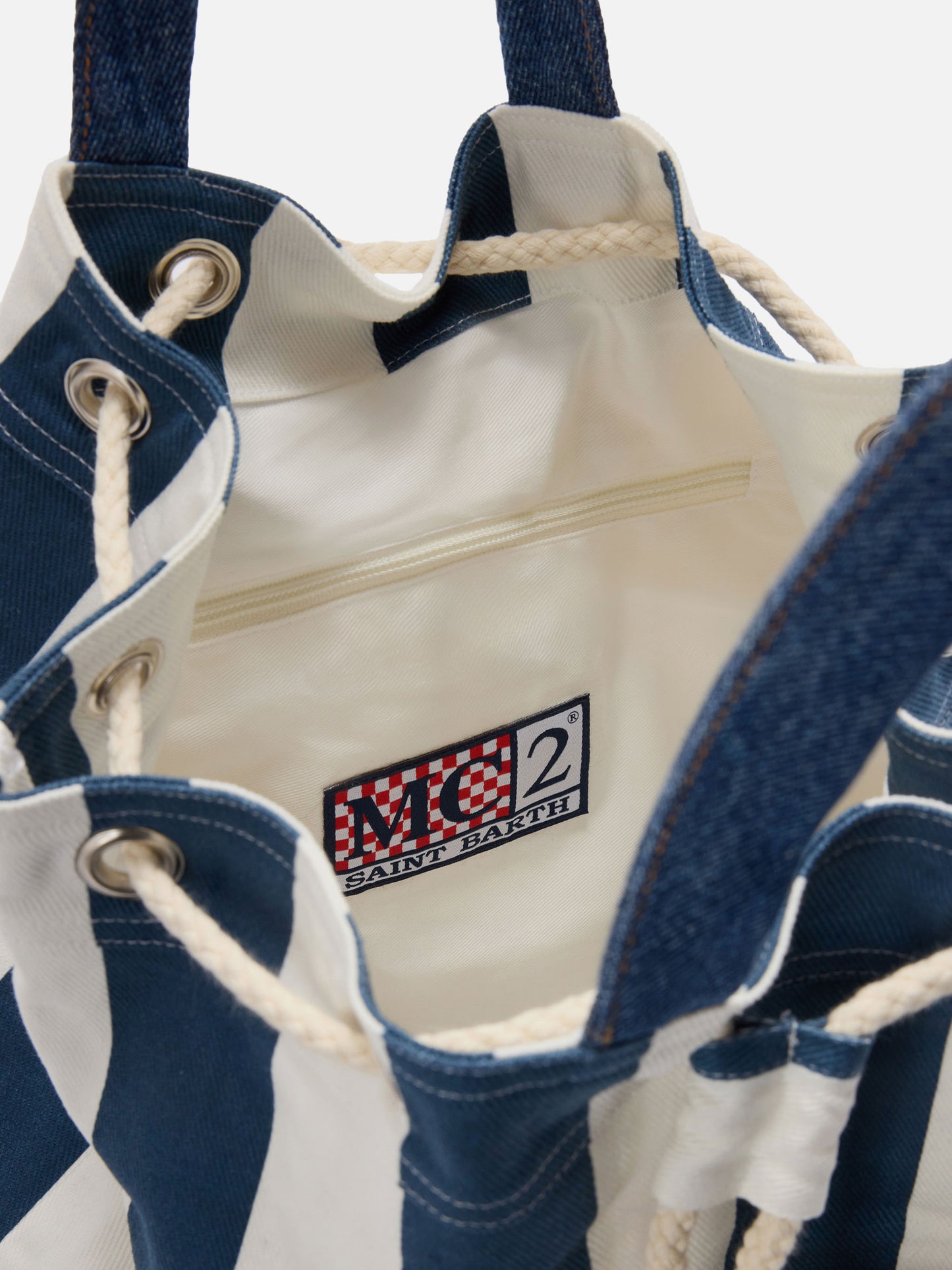 Beach Backpack in striped fabric with embroidered logo