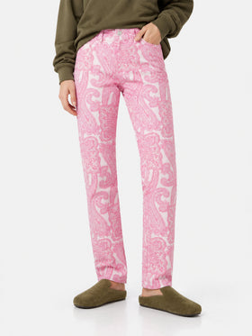 Pantaloni Belleville in denim con fantasia paisley rosa
