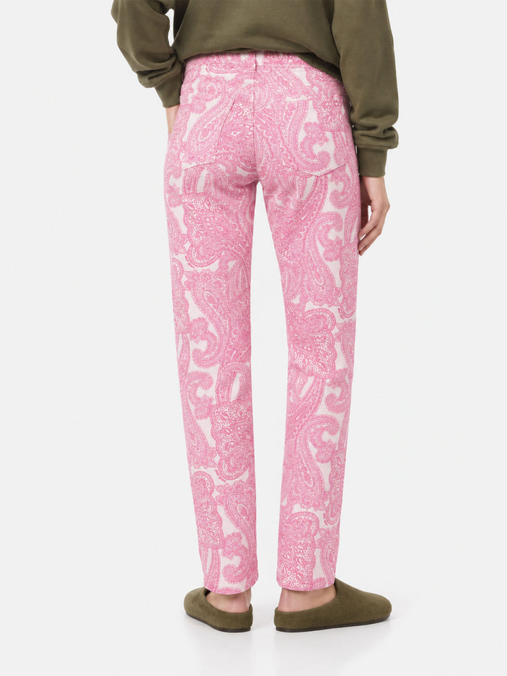Belleville Denim-Hose mit pinkem Paisley-Muster 