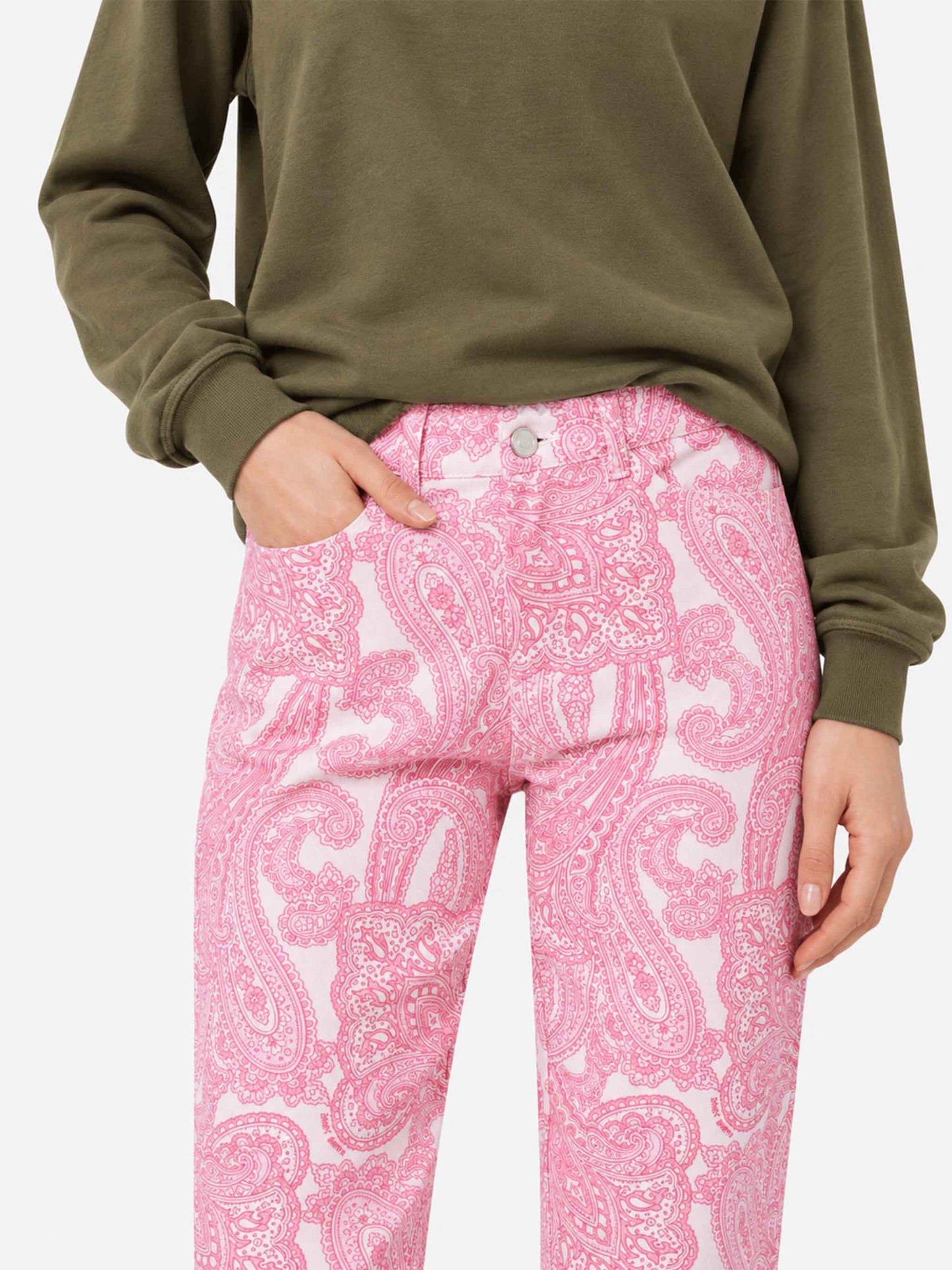 Pantaloni Belleville in denim con fantasia paisley rosa