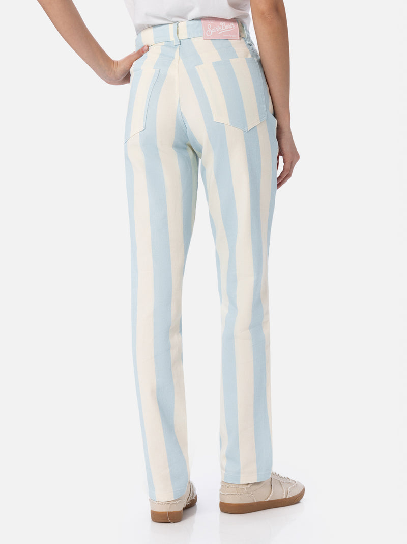 Woman light blue striped print denim Belleville