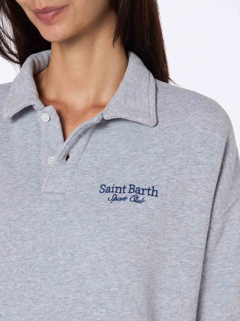 Graues Damen-Poloshirt Berenice mit St. Barth Sport Club-Stickerei