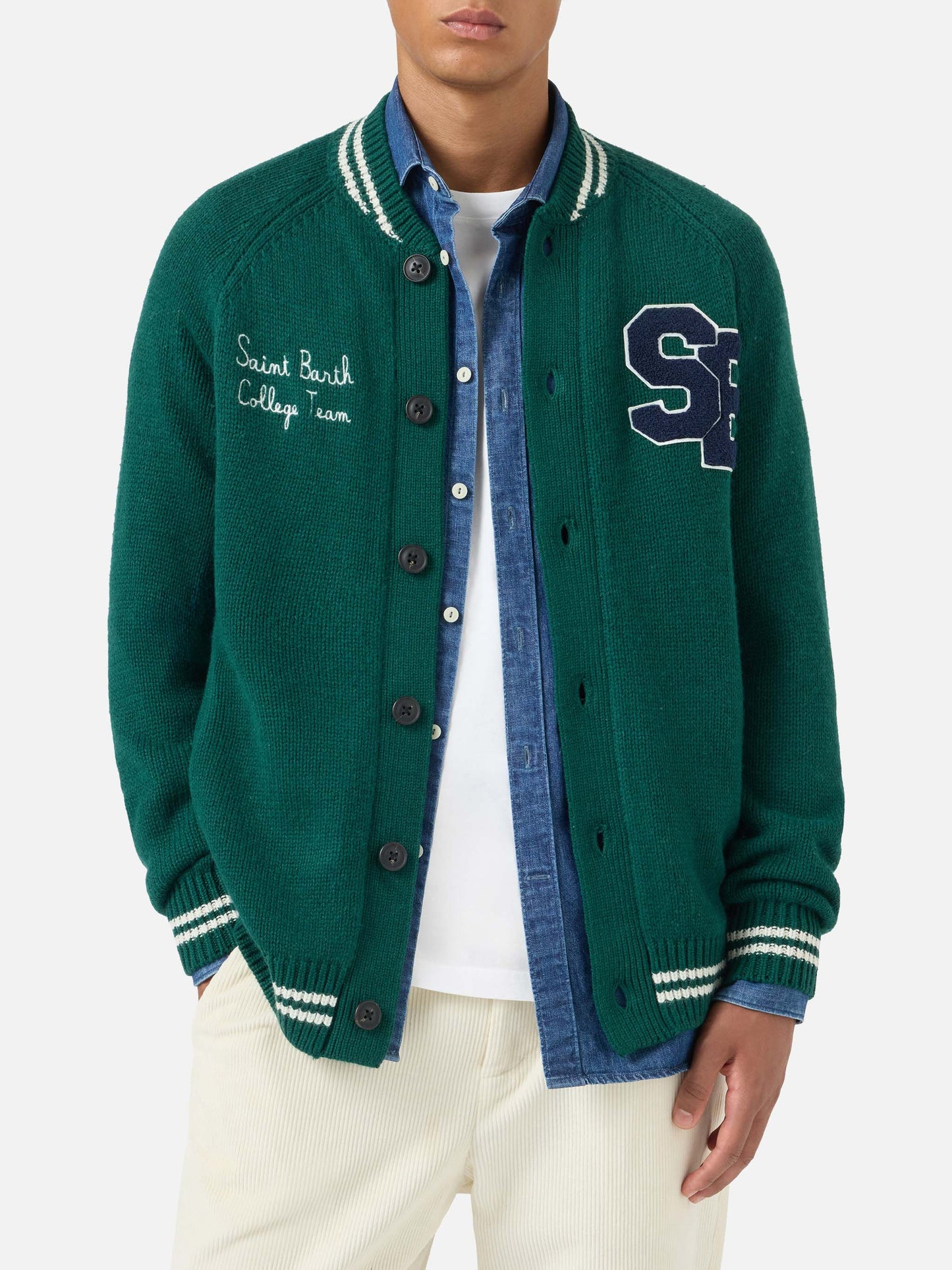Bomber Benjamin in maglia blu navy stile college