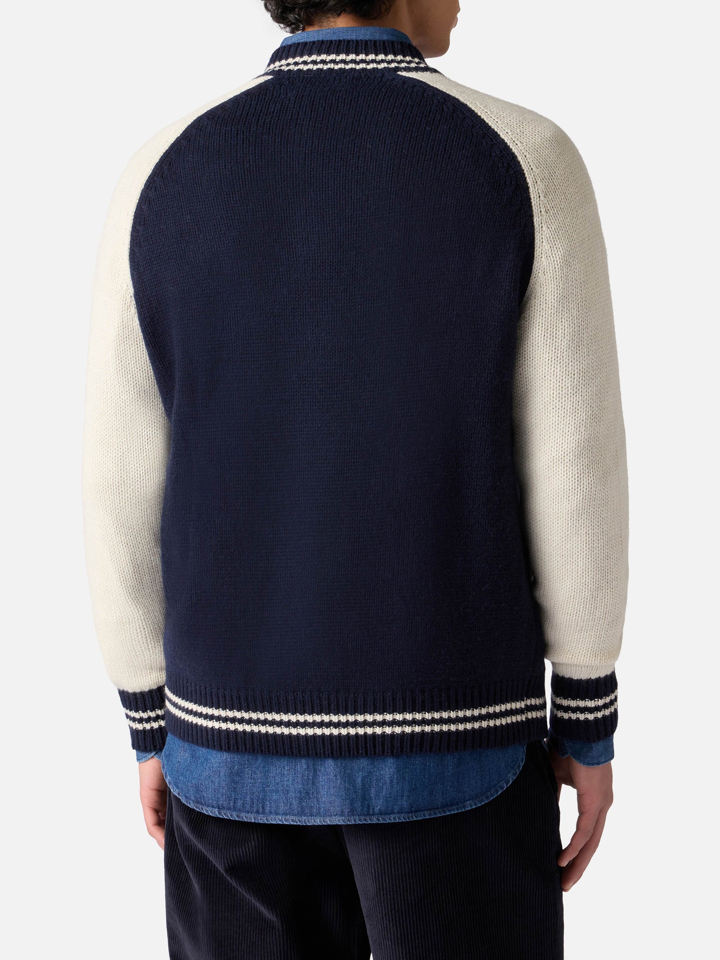 Navy blue knit bomber college style Benjamin