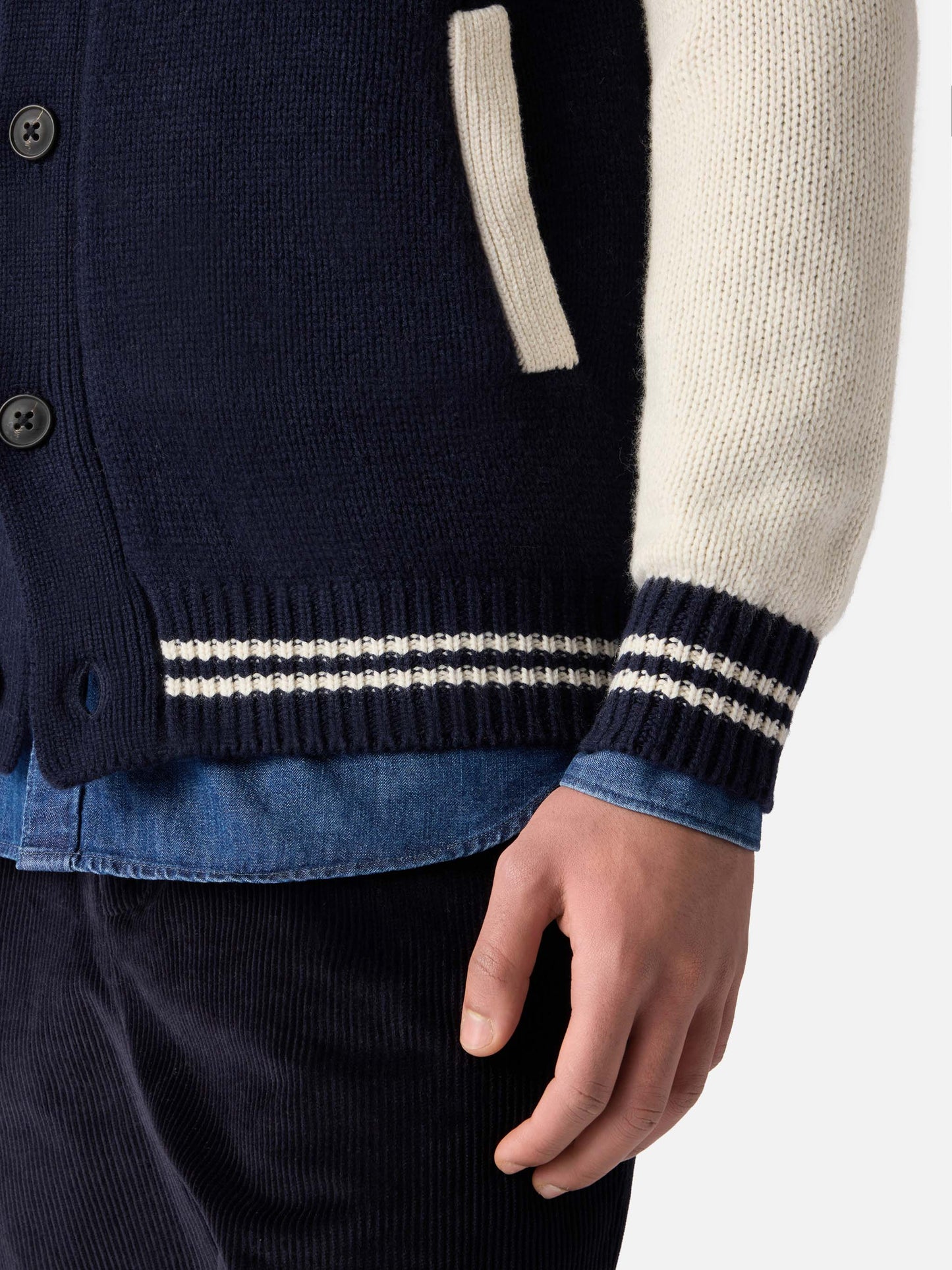 Navy blue knit bomber college style Benjamin