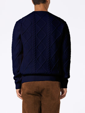 Blue crewneck sweater Bergen Tricot with Cortina Natale '83 embroidery