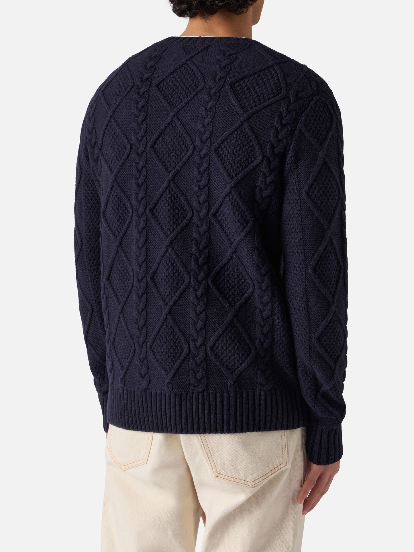 Blauer Rundhalspullover Bergen Tricot mit Cortina Natale '83 Stickerei