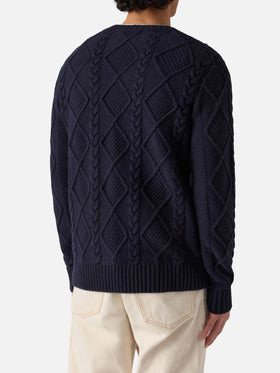 Blauer Rundhalspullover Bergen Tricot mit Cortina Natale '83 Stickerei