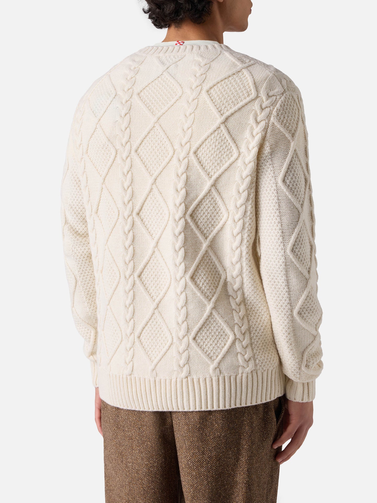 Maglione bianco a girocollo Bergen Tricot con ricamo Vacanze di Natale '83