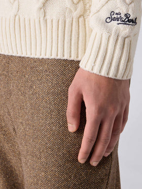 Maglione bianco a girocollo Bergen Tricot con ricamo Vacanze di Natale '83