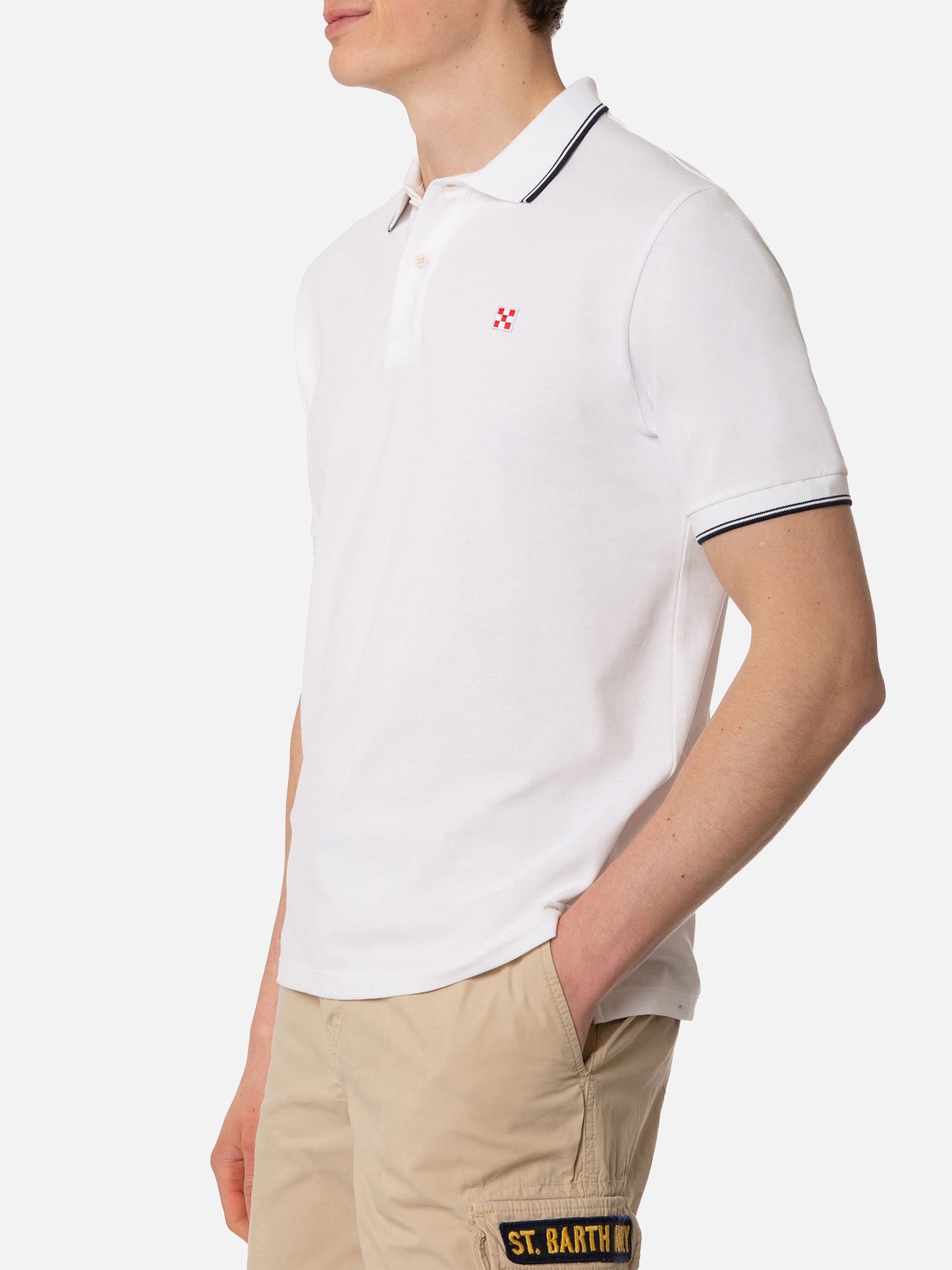 Polo in piquet bianco con logo St. Barth