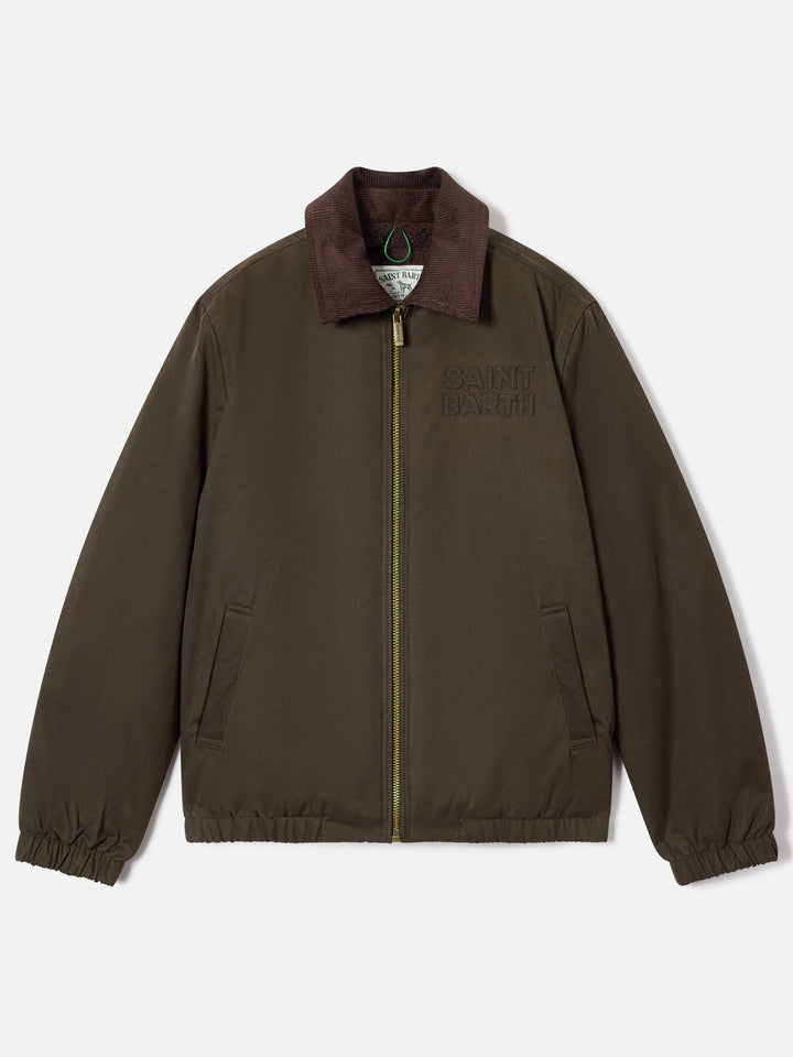 Giacca Birdie verde militare in tessuto cerato con collo in velluto a coste