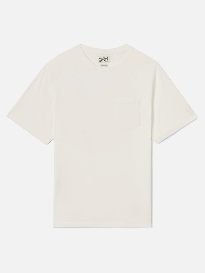 T-shirt Bakewell bianco panna in piqué di cotone con taschino e ricamo logo