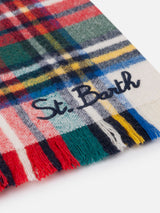 Blanket scarf with tartan pattern and St. Barth embroidery