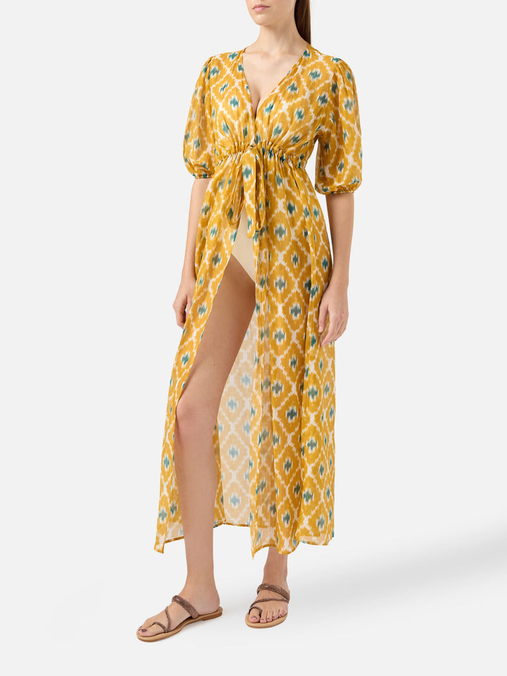 Langes Kleid Bliss aus Baumwolle und Seide mit geometrischem Print