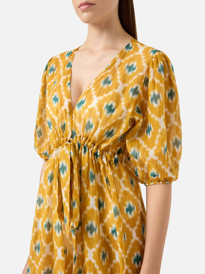 Langes Kleid Bliss aus Baumwolle und Seide mit geometrischem Print