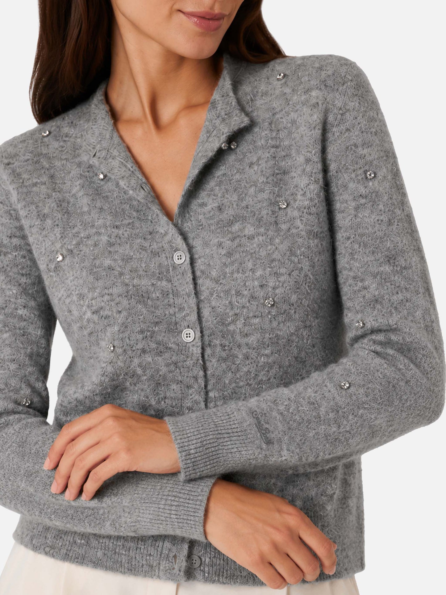 Cardigan Bellamy in maglia con strass grigio