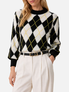 Weißer und grauer Bloom Soft Pullover mit Argyle-Muster 