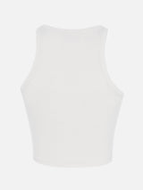 Woman rib-knit cotton crop tank with Fiorucci print | FIORUCCI SPECIAL EDITION