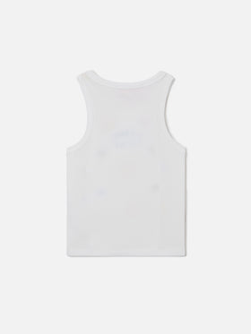 Camiseta de tirantes Blue Jr en algodón elástico blanco con bordado multicolor 