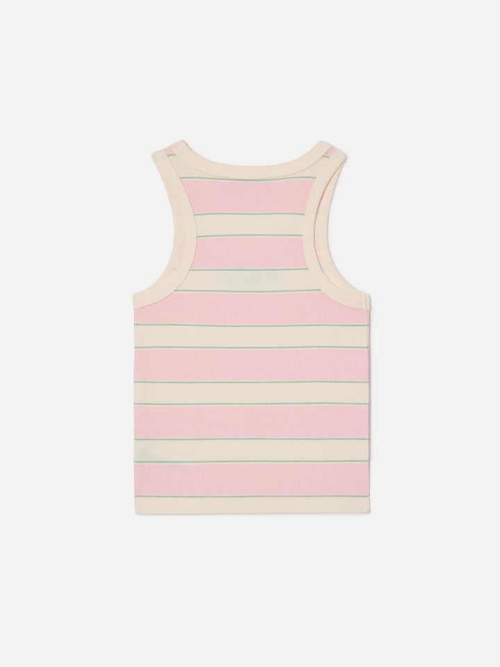Top Blue Jr a righe rosa, bianche e verdi con logo ricamato
