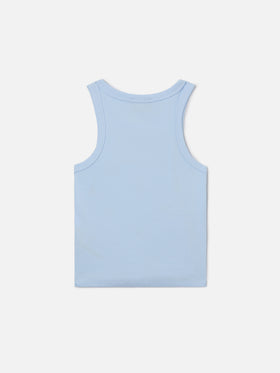 Blaues Jr Tank-Top in Hellblau mit süßer St. Barth-Stickerei und Erdbeeren 