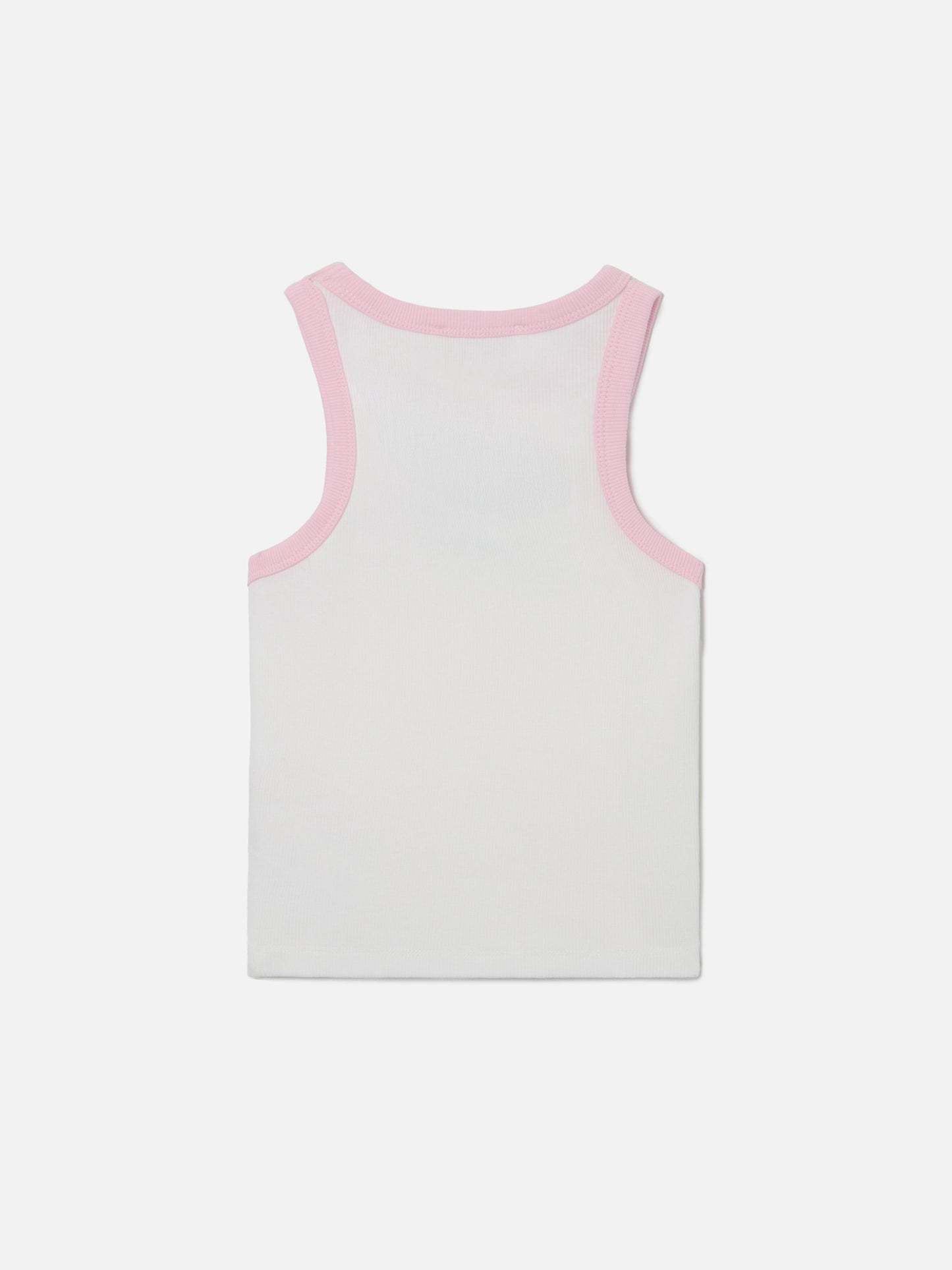Blue Jr Tank-Top in white with embroidered logo and pink trims