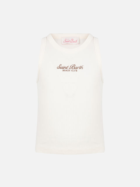 Blue Jr off-white rib-knit cotton crop tank with embroidery - MC2 Saint Barth