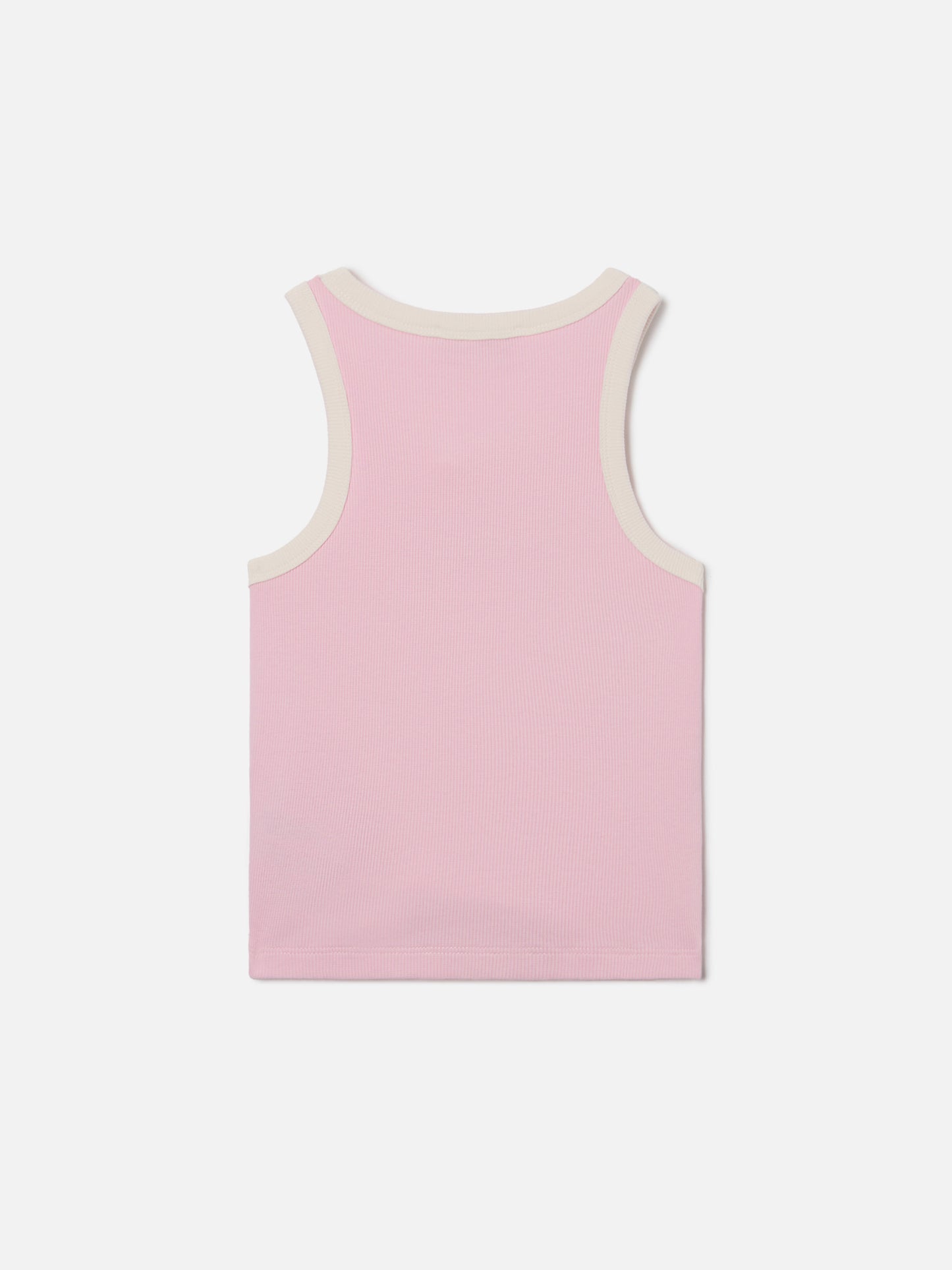 Blue Jr Tank-Top in pink with embroidered logo and cream trims