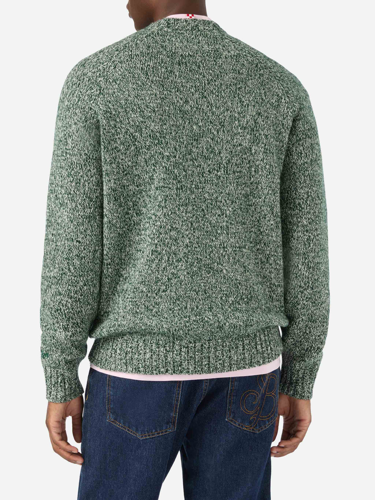 Pull col rond en laine Blunt verte avec maille moulinée 